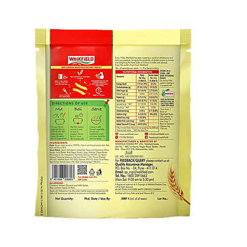 Weikfield Creamy Mushroom Instant Pasta, 64 g  Source of Protein, Fortified with Vitamin B12 & Folic Acid, Iron Fortified