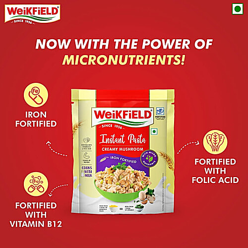 Weikfield Creamy Mushroom Instant Pasta, 64 g  Source of Protein, Fortified with Vitamin B12 & Folic Acid, Iron Fortified