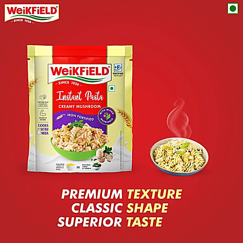 Weikfield Creamy Mushroom Instant Pasta, 64 g  Source of Protein, Fortified with Vitamin B12 & Folic Acid, Iron Fortified