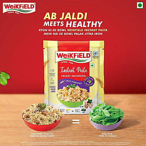 Weikfield Creamy Mushroom Instant Pasta, 64 g  Source of Protein, Fortified with Vitamin B12 & Folic Acid, Iron Fortified