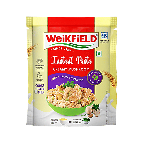 Weikfield Creamy Mushroom Instant Pasta, 64 g  Source of Protein, Fortified with Vitamin B12 & Folic Acid, Iron Fortified