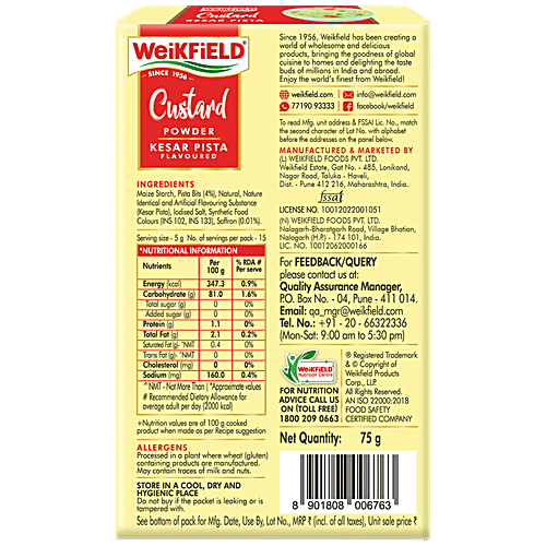 Weikfield Kesar Pista Custard Powder, 75 g  