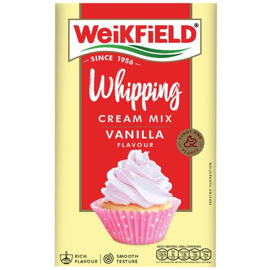 Weikfield Whipping Cream Mix - Vanilla Flavour, Make Light & Fluffy Whipped Cream Instantly, 100% Vegetarian, 50 g Carton