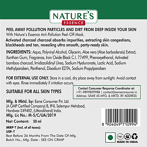 Natures Essence Anti-Pollution Peel-Off Mask - Active Charcoal, 50 ml  