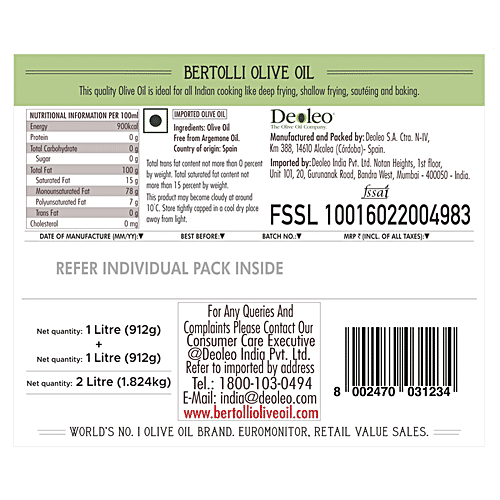 Bertolli Extra Light Tasting Olive Oil, 1 L (Buy 1 Get 1 Free) Deep Frying, Neutral Taste, Deep Fry, Shallow Fry
