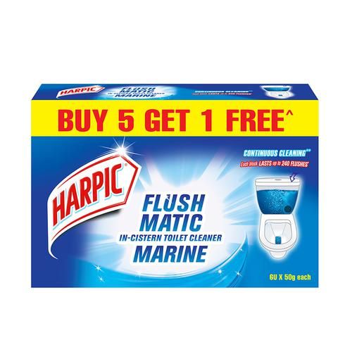 Harpic Flushmatic In-Cistern Toilet Cleaner Block, Marine, 300 g Buy 5 Get 1 Free 