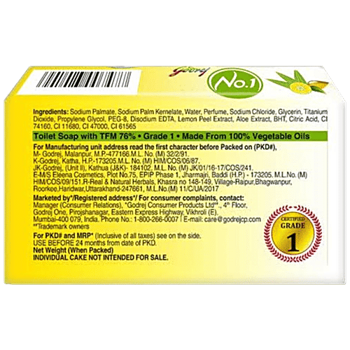 Godrej No.1 Lime & Aloe Vera Bathing Soap, Gives Fresh & Soft Skin, 45 g (Pack of 4)
