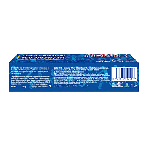 Colgate MaxFresh Blue Spicy Fresh Gel Toothpaste - Mumbai Indians Special Edition Pack, 160 g Tube