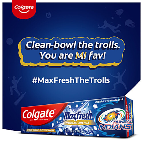 Colgate MaxFresh Blue Spicy Fresh Gel Toothpaste - Mumbai Indians Special Edition Pack, 160 g Tube