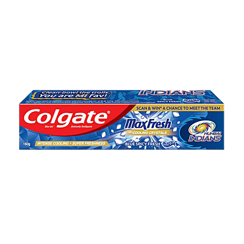 Colgate MaxFresh Blue Spicy Fresh Gel Toothpaste - Mumbai Indians Special Edition Pack, 160 g Tube