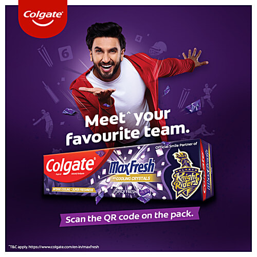 Colgate MaxFresh Purple Spicy Fresh Gel Toothpaste - Kolkata Knight Riders Special Edition Pack, 160 g Tube