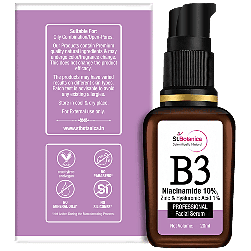 StBotanica B3 Niacinamide 10% + Zinc & Hyaluronic Acid 1% Professional Face Serum, 20 ml