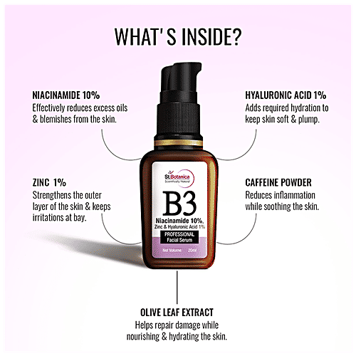 StBotanica B3 Niacinamide 10% + Zinc & Hyaluronic Acid 1% Professional Face Serum, 20 ml
