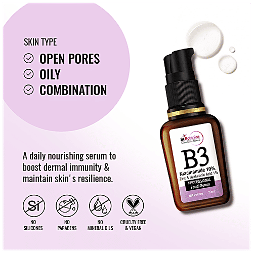 StBotanica B3 Niacinamide 10% + Zinc & Hyaluronic Acid 1% Professional Face Serum, 20 ml