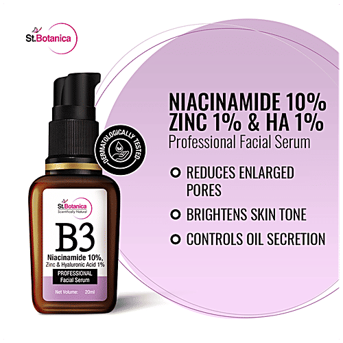 StBotanica B3 Niacinamide 10% + Zinc & Hyaluronic Acid 1% Professional Face Serum, 20 ml