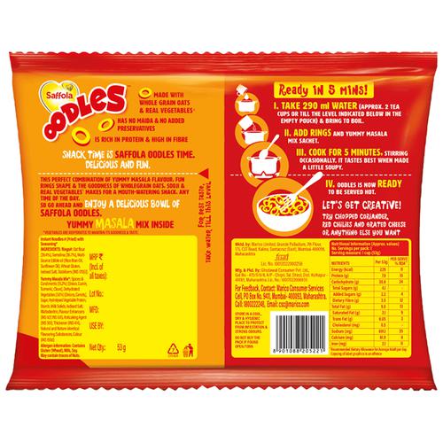 Saffola Oodles Instant Noodles - No Maida, Yummy, Masala Flavour, 53 g Pouch 