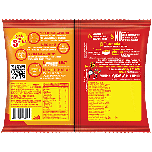 Saffola Oodles Instant Noodles - No Maida, Yummy, Masala Flavour, 53 g Pouch