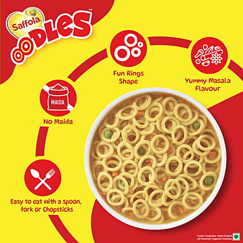 Saffola Oodles Instant Noodles - No Maida, Yummy, Masala Flavour, 53 g Pouch