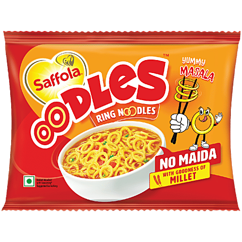 Saffola Oodles Instant Noodles - No Maida, Yummy, Masala Flavour, 53 g Pouch