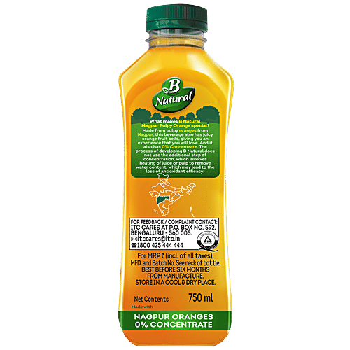 B Natural Nagpur Orange - With Pulp Juice, 750 ml  