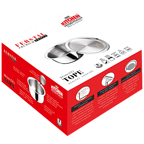 Kitchen Essentials Triply Stainless Steel Patila/Tope - With Steel Lid, 24 cm, 5 L  
