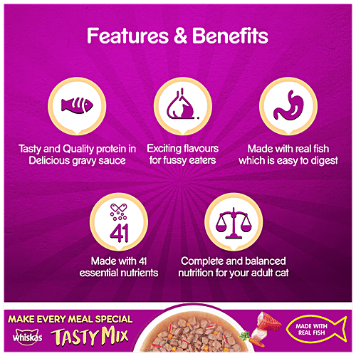 Whiskas Tasty Wet Cat Food - Tuna Fish With Kanikama & Carrot In Gravy, 1+ Year, 70 g (Pack of 24)