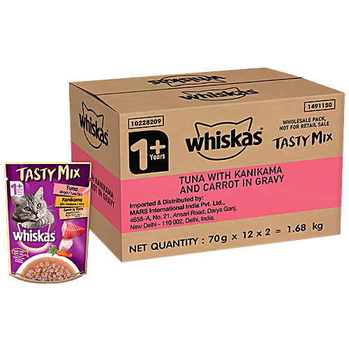 Whiskas Tasty Wet Cat Food - Tuna Fish With Kanikama & Carrot In Gravy, 1+ Year, 70 g (Pack of 24)
