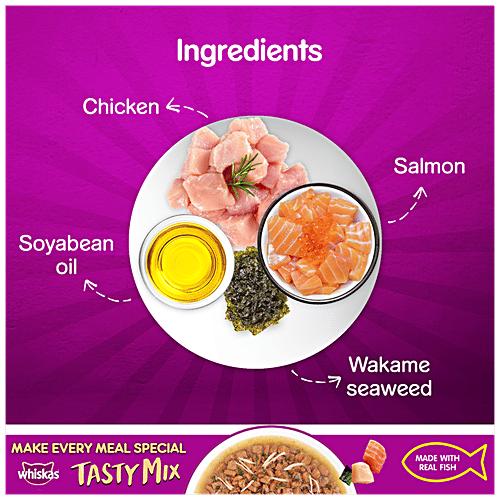 Whiskas Tasty Mix Wet Cat Food - Chicken With Salmon Wakame Seaweed In Gravy, +1 Year, 70 g (Pack of 24)