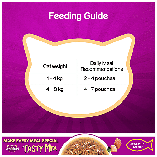 Whiskas Tasty Mix Wet Cat Food - Chicken With Salmon Wakame Seaweed In Gravy, +1 Year, 70 g (Pack of 24)