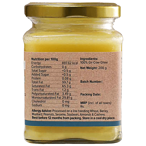 Conscious Food Gir Cow Ghee - Rich In Fatty Acids, High In Protein, Intense Aroma, Taste, 200 ml  