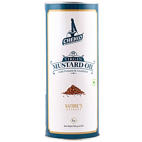 Chekko Virgin Mustard Oil/Kachi Ghani - Cold Pressed & Unrefined, 1 L