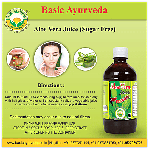 Buy Basic Ayurveda Aloe Vera Juice Sugar Free, 100 Pure & Natural