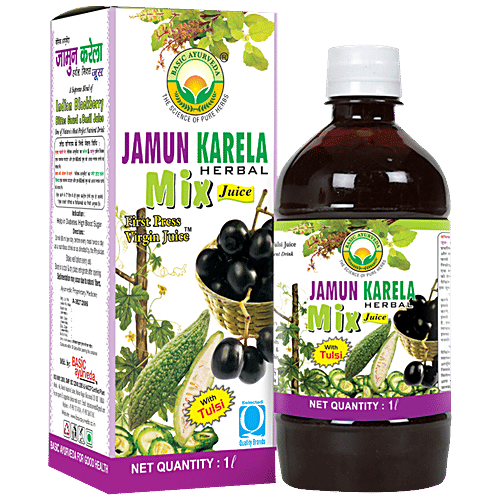 Basic Ayurveda Jamun Karela Mix Juice - Organic Herbal, Useful in Spleen Enlargement & Improves Digestion, 1 L  