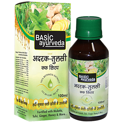 Buy Basic Ayurveda Adrak Tulsi Cough Syrup Boost Immunity, Useful In