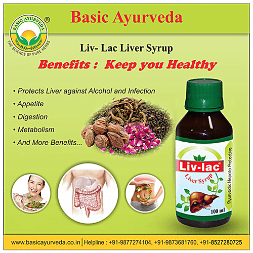 Basic Ayurveda Liv- Lac Liver Syrup - Protects Liver Against Alcohol & Infection,Fatty Liver, 100 ml  