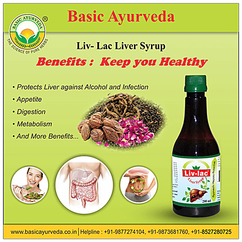 Basic Ayurveda Liv- Lac Liver Syrup - Improves Appetite,  Effective for Fatty Liver, 200 ml  