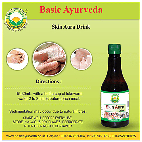 Basic Ayurveda Skin Aura Drink - Beneficial in Acne,Heat Spots ,Allergy,Pimples, Skin Rashes ., 225 ml