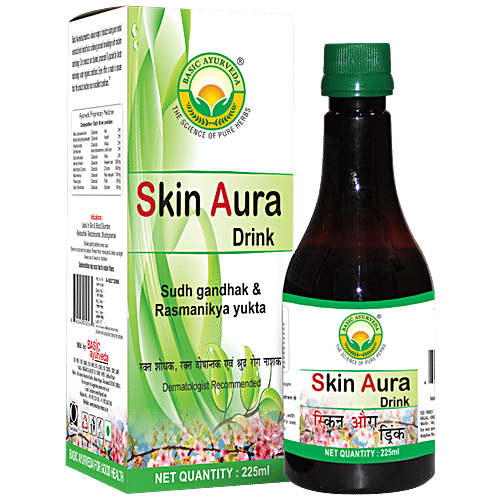 Basic Ayurveda Skin Aura Drink - Beneficial in Acne,Heat Spots ,Allergy,Pimples, Skin Rashes ., 225 ml
