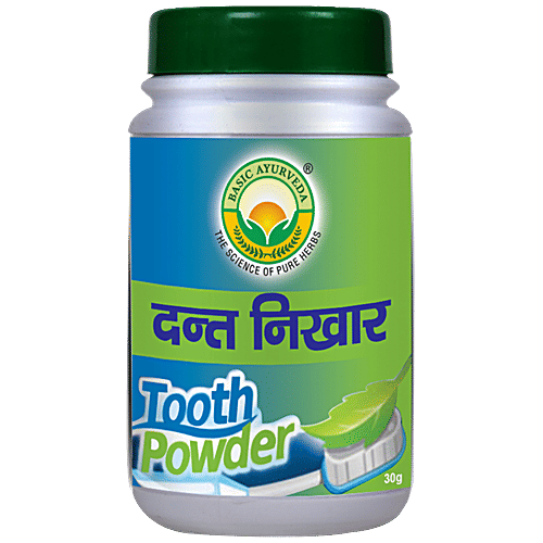 Basic Ayurveda Dant Nikhar Manjan Powder - Mouth Freshness, Strong & White Teeth,, 30 g  
