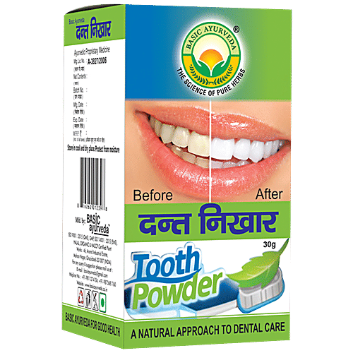 Basic Ayurveda Dant Nikhar Manjan Powder - Mouth Freshness, Strong & White Teeth,, 30 g  