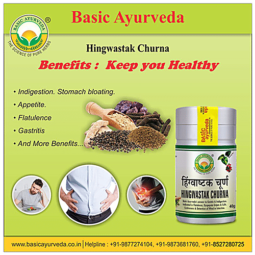 Basic Ayurveda Hingwastak Churna - Helpful in Indigestion, Dysentery, Gastritis, Flatulence Relief, 40 g