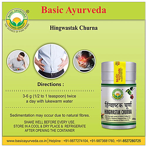 Basic Ayurveda Hingwastak Churna - Helpful in Indigestion, Dysentery, Gastritis, Flatulence Relief, 40 g