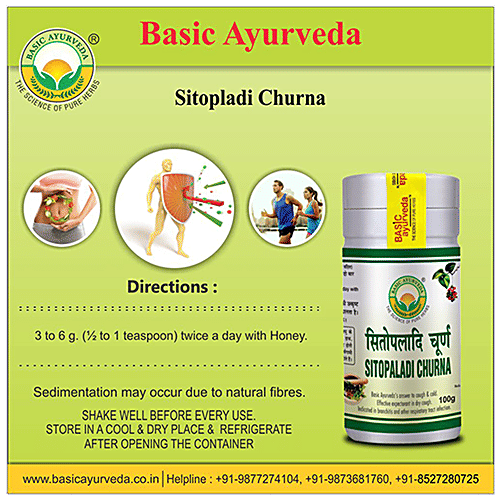 Buy Basic Ayurveda Sitopladi Churna Helpful In Cold & Cough