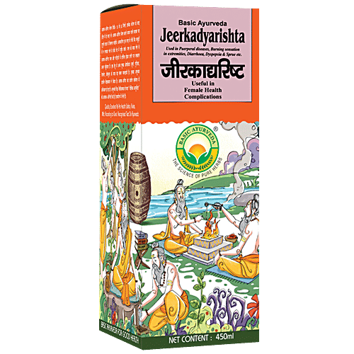 Basic Ayurveda Jeerkadyarishta Syrup - Improves Digestive System, Fever & Infections, 450 ml