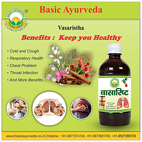 Basic Ayurveda Vasaristha Syrup -  Useful in Cough, Throat Infection, Respiratory Health, 450 ml  