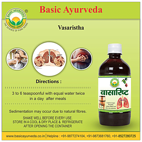 Basic Ayurveda Vasaristha Syrup -  Useful in Cough, Throat Infection, Respiratory Health, 450 ml  