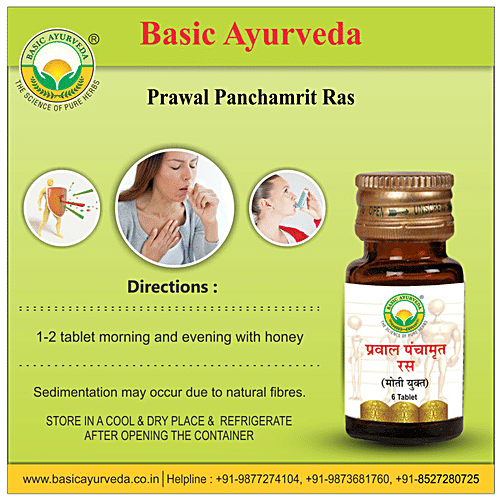 Basic Ayurveda Prawal Panchamrit Ras Tablets - Treats Bloating, Gastritis, Spleen Issues, 12 pcs  