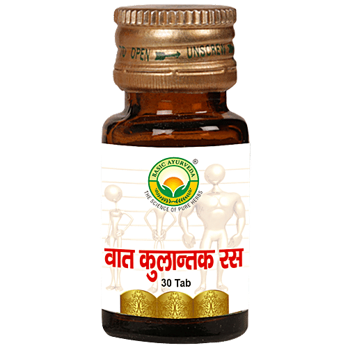 Basic Ayurveda Vata Kulantak Ras Tablets - Helpful in Vata Roga & Brain Functions, 30 pcs  