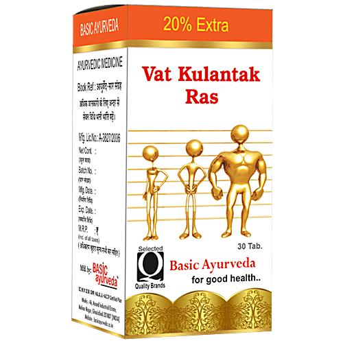 Basic Ayurveda Vata Kulantak Ras Tablets - Helpful in Vata Roga & Brain Functions, 30 pcs  