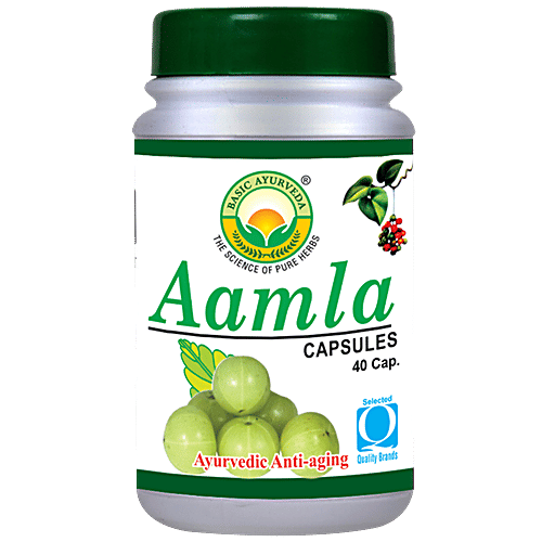 Basic Ayurveda Aamla Capsules - Vitamin C Supplement, For Hair & Skin Health, 40 pcs  